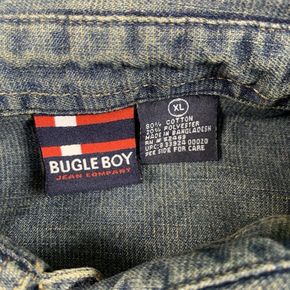 Vtg Bugle Boy Jean Co Denim Button Up Shirt Snap Button Men's XL Elbow Patch - Picture 5 of 8